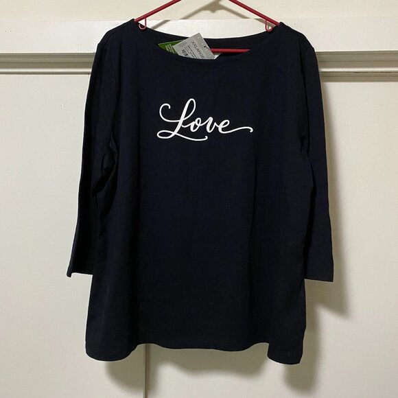 NWT - Liz Claiborne 3/4 length sleeve, black "Love" tunic, size XXL - Picture 1 of 12